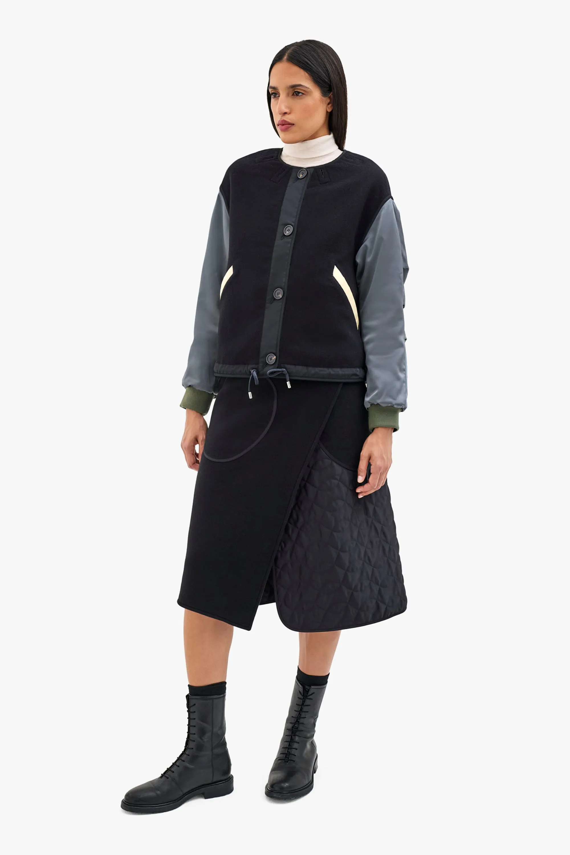 Wool Varsity Quilt Jacket - Black & Ivory / Chestnut & Peat