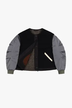 Wool Varsity Quilt Jacket - Black & Ivory / Chestnut & Peat