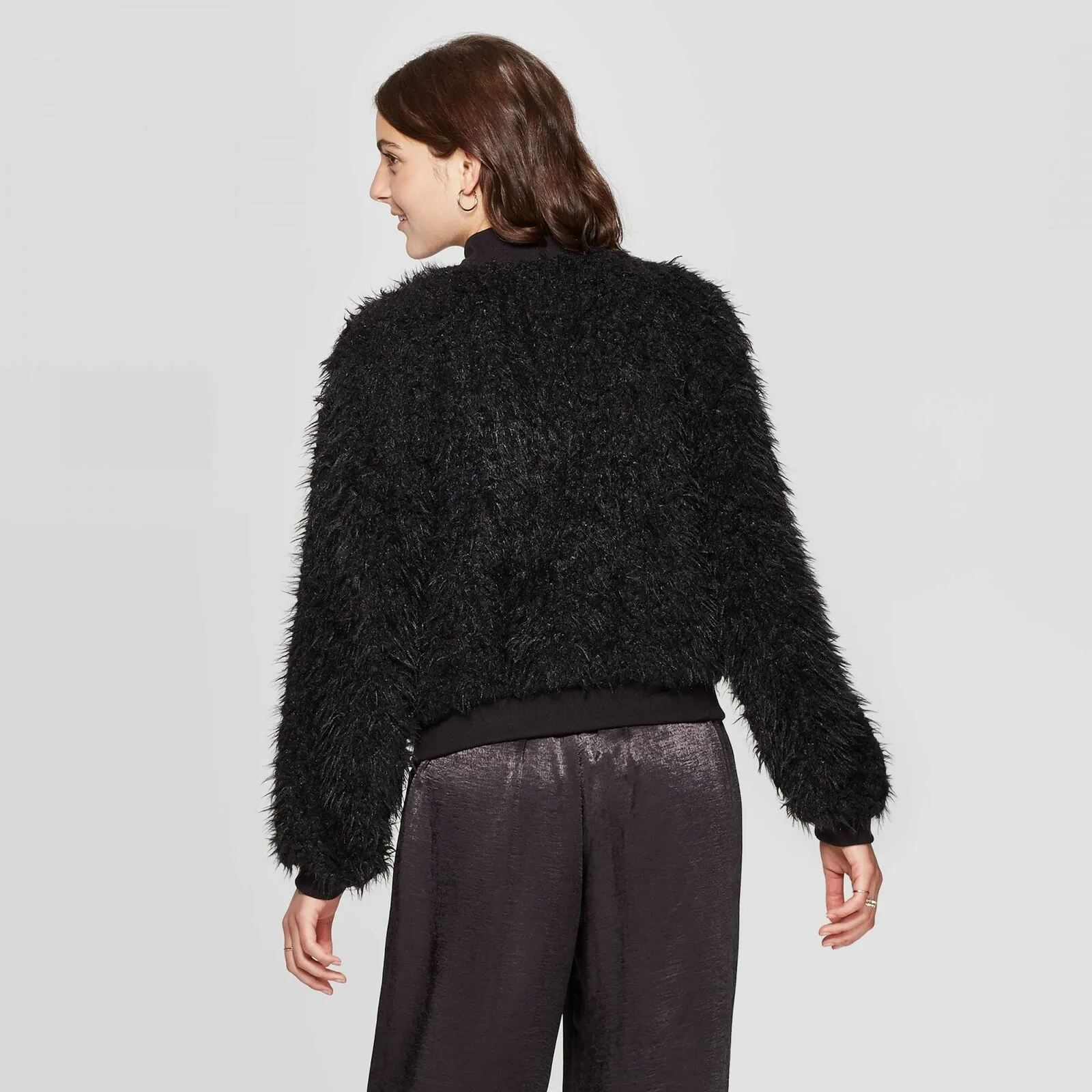 Xhilaration Women's Long Sleeve Zip-Up Sherpa Bomber Jacket