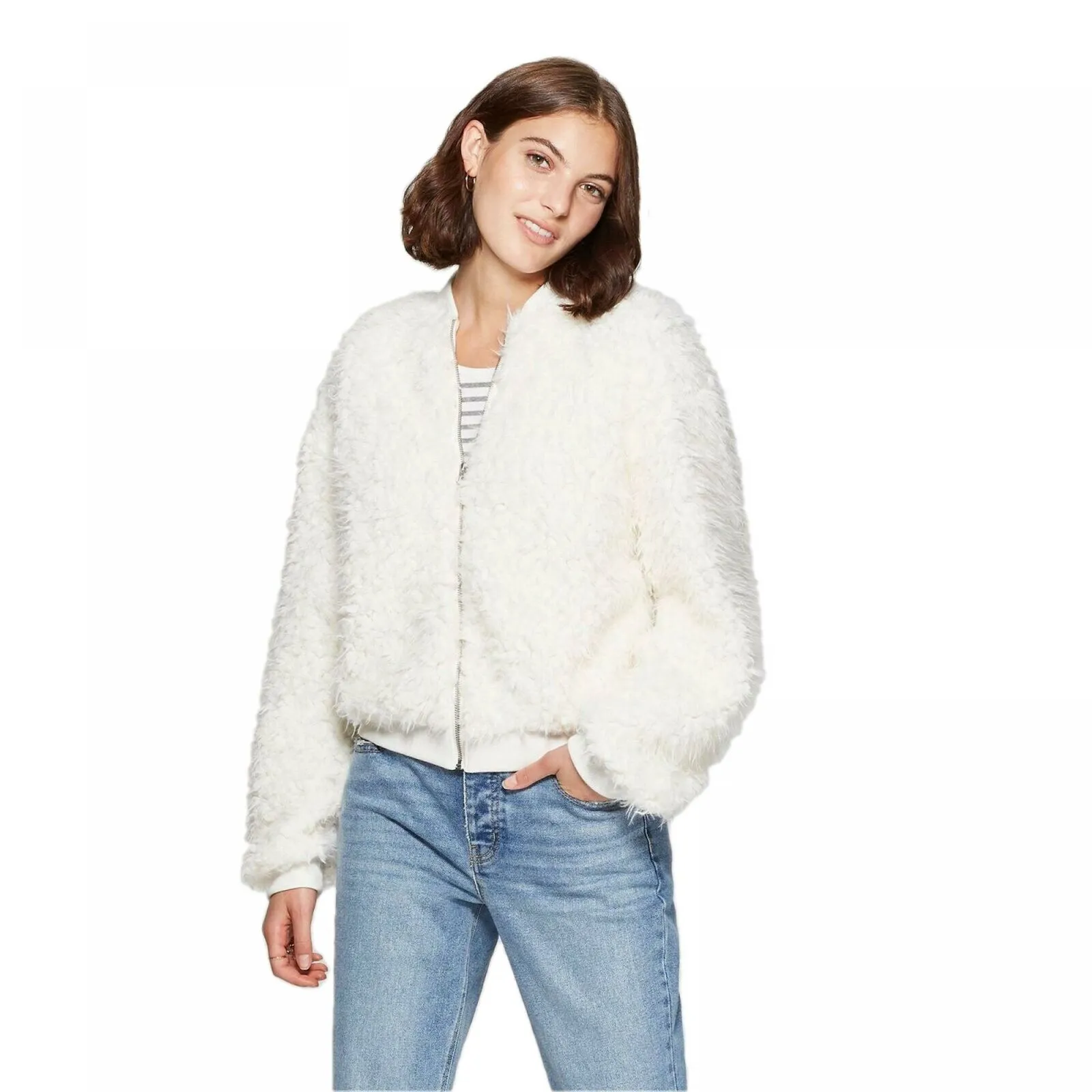 Xhilaration Women's Long Sleeve Zip-Up Sherpa Bomber Jacket