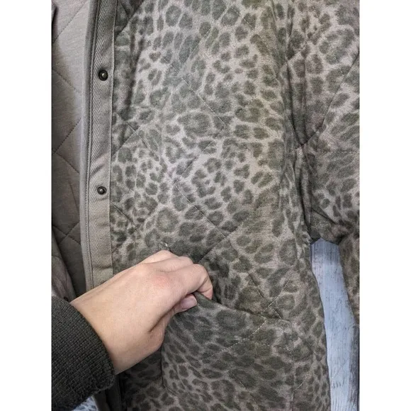 Z Supply Maya Quilted Jacket Leopard Dusty Olive Lightweight Puffer NWT