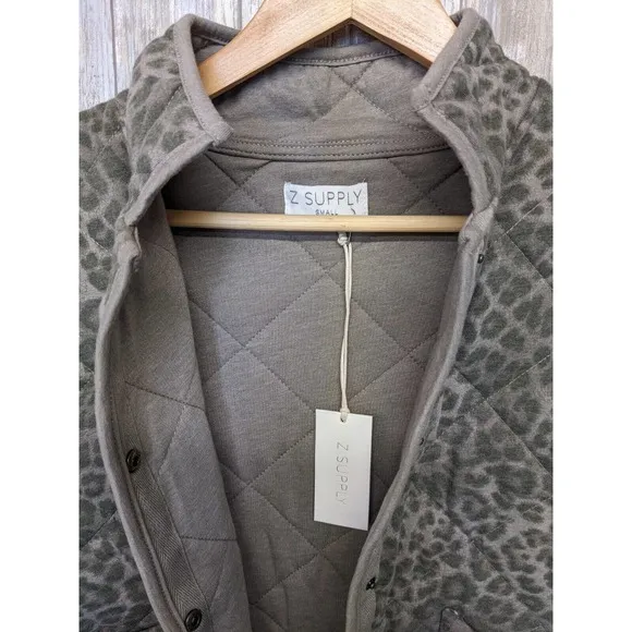 Z Supply Maya Quilted Jacket Leopard Dusty Olive Lightweight Puffer NWT