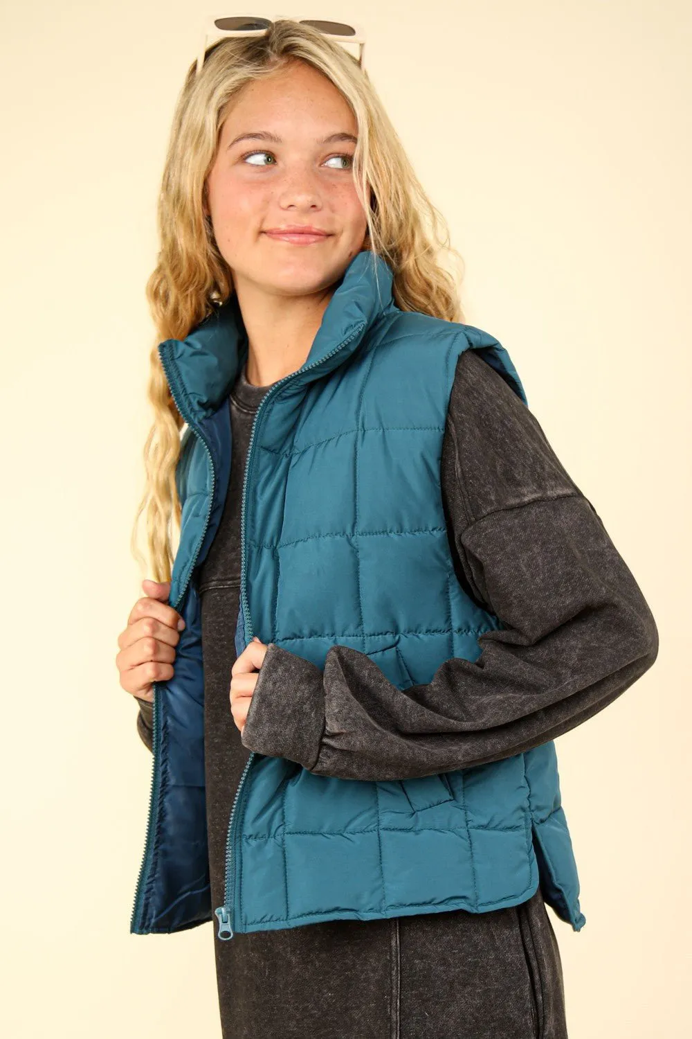 Zip-Up Puffer Vest - Blue