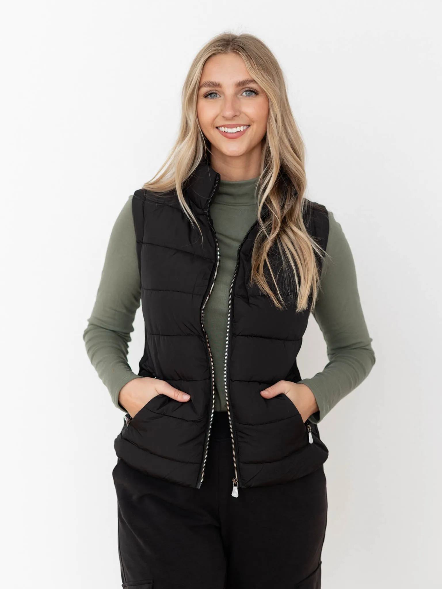 Zipper Detail Puffer Vest