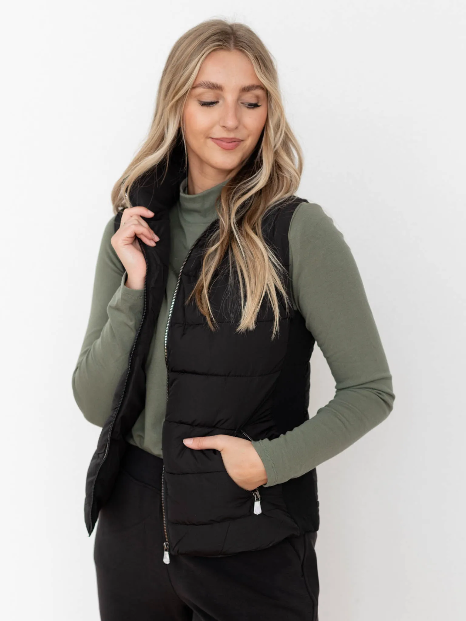 Zipper Detail Puffer Vest